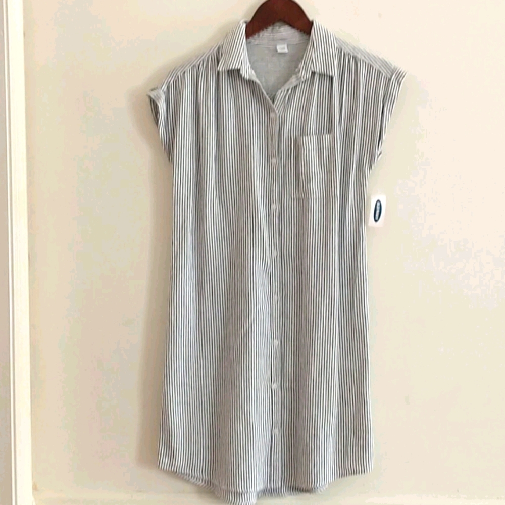 NWT Old Navy linen blend striped shirt dress XS